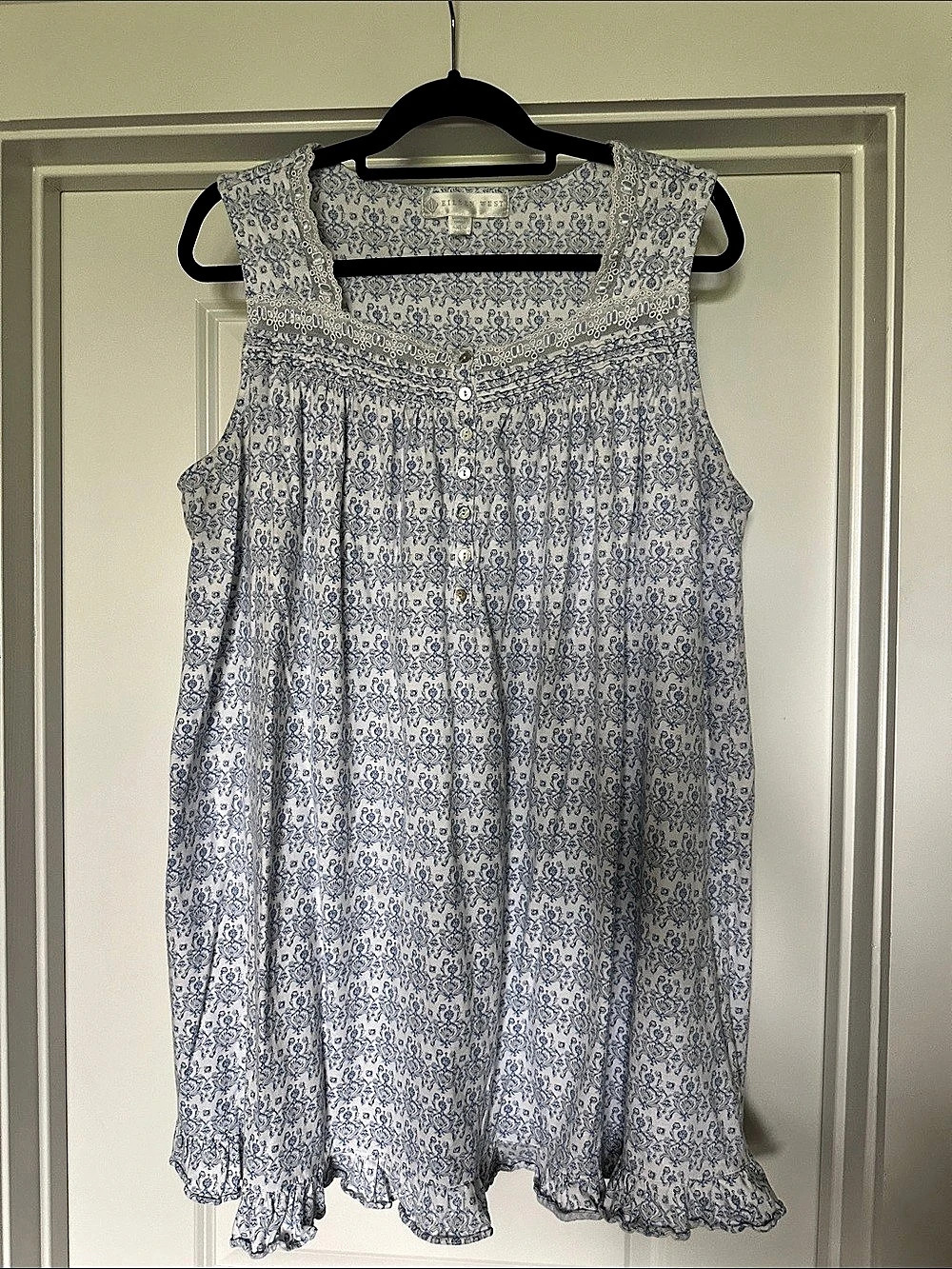 Eileen West Floral Sleeveless Nightgown in Blue & White Size XL